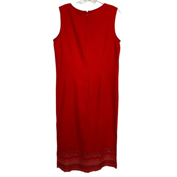 Coldwater Creek Red Sleeveless Embroidered Hem Dress With Back Zipper Size P14 - Picture 2 of 12